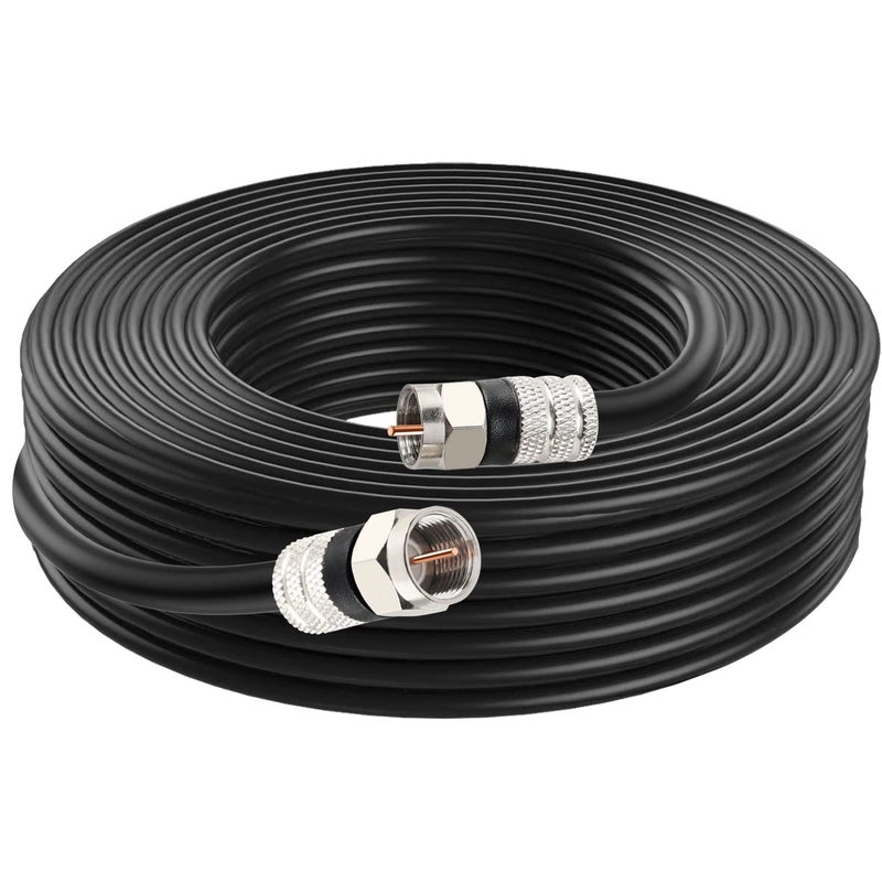 Postta Digital Coaxial Cable(30 Feet) Quad Shielded Black RG6 Cable with F-Male Connectors - Image 1